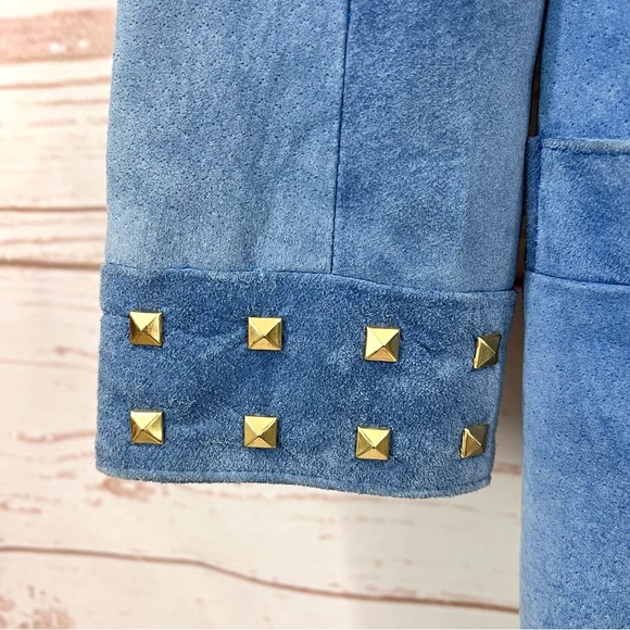 Vintage 90’s Danier Canada Blue Suede Leather Studded Blazer Jacket - Picture 4 of 9